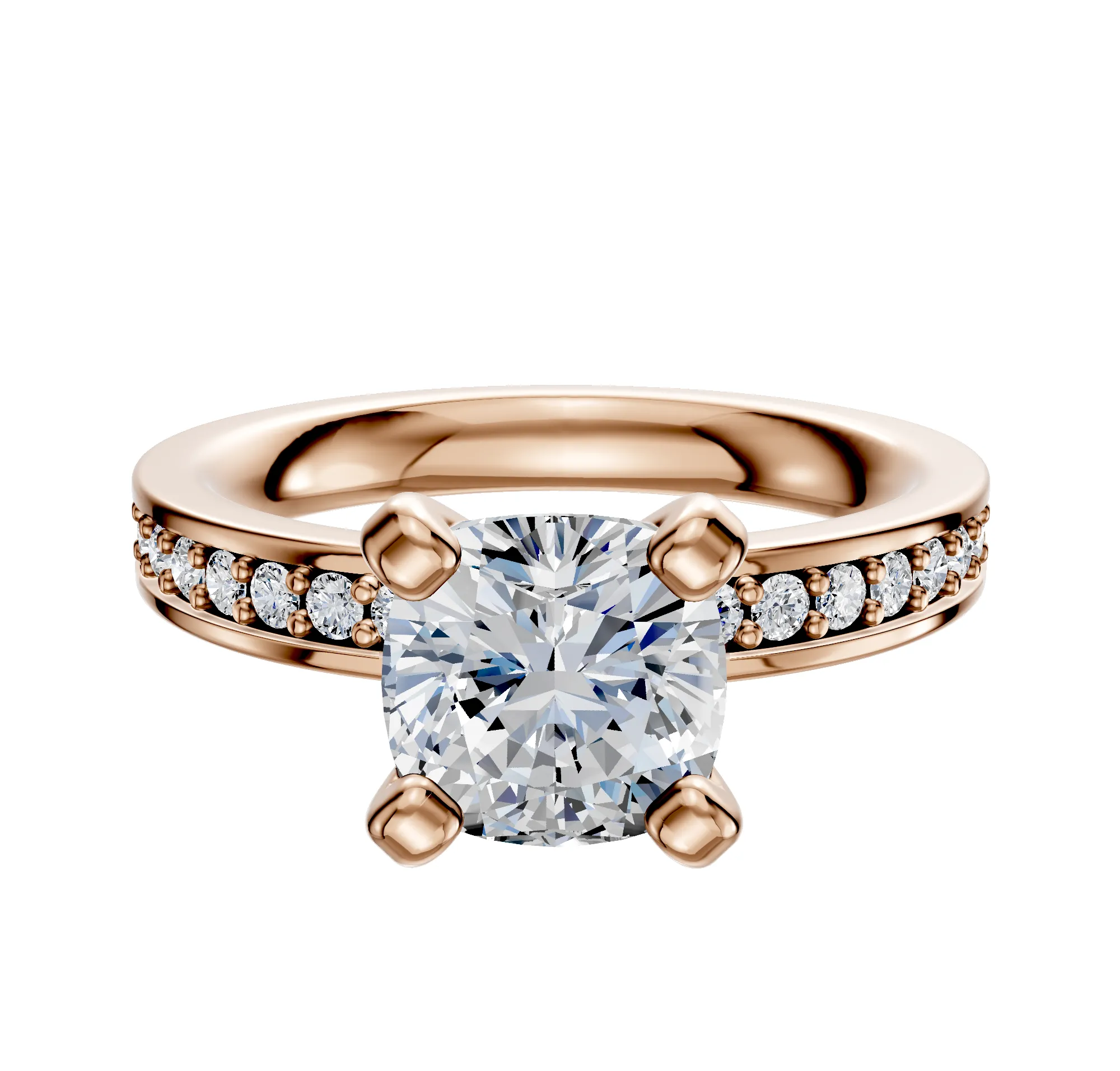 18K Rose Gold 4 Prong Classic Flat 1-Row-Pave 2.5mm Engagement Ring sold by Promise By Effy