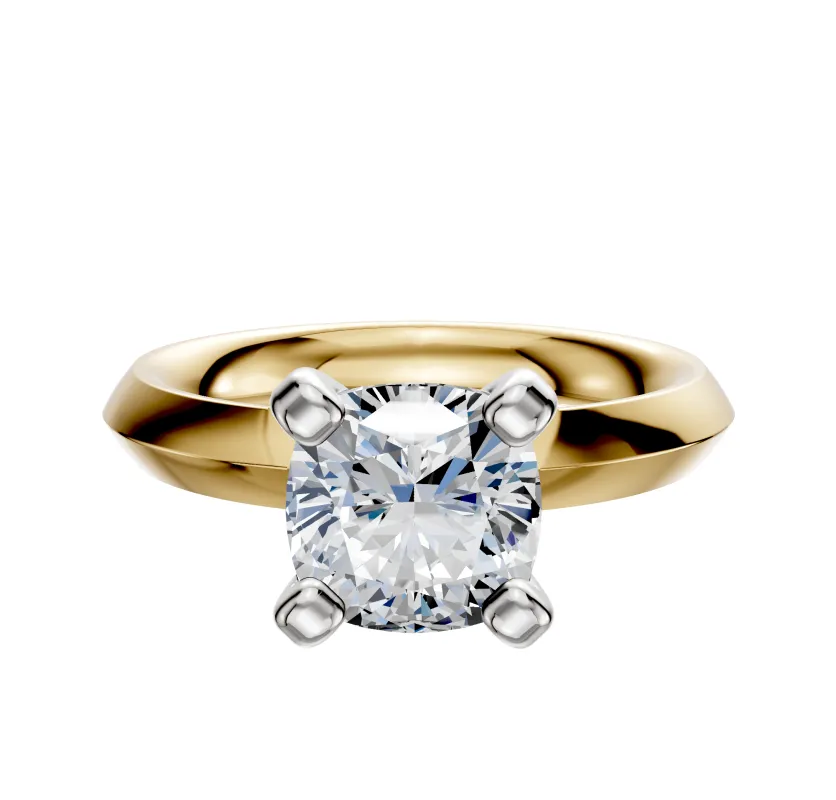 18K Two Tone 4 Prong Classic Knife Edge 3.0mm Engagement Ring sold by Promise By Effy