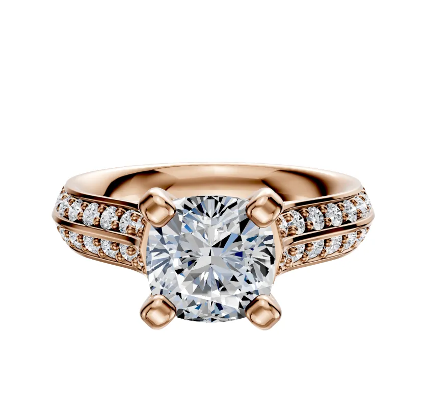 14K Rose Gold 4 Prong Cathedral Knife Edge 1-Row-Pave 2.5mm Engagement Ring sold by Promise By Effy