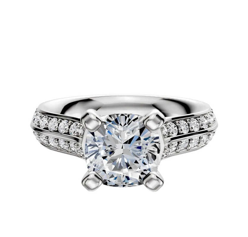 18K White Gold 4 Prong Cathedral Knife Edge 1-Row-Pave 2.5mm Engagement Ring sold by Promise By Effy