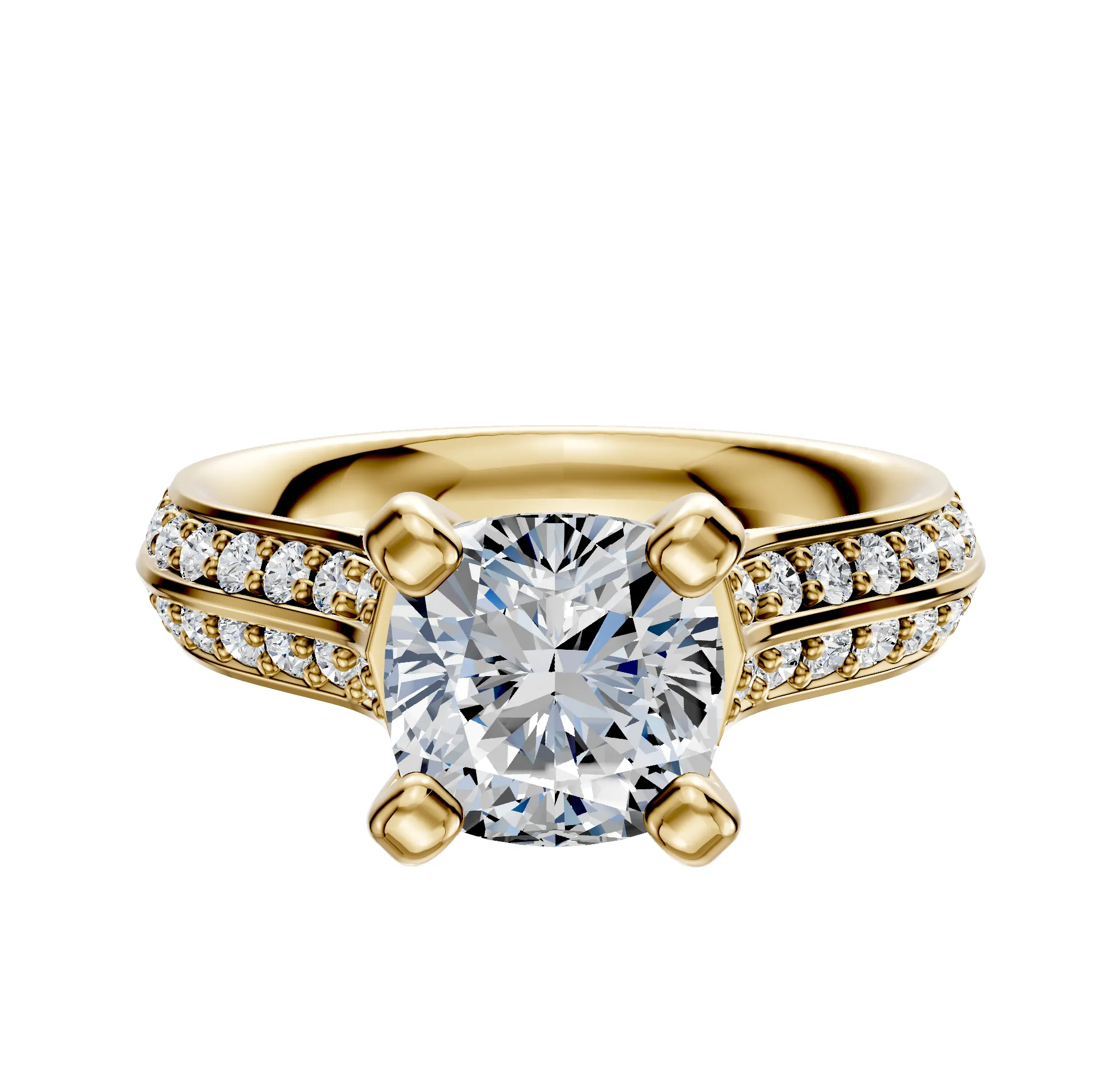 18K Yellow Gold 4 Prong Cathedral Knife Edge 1-Row-Pave 2.5mm Engagement Ring sold by Promise By Effy