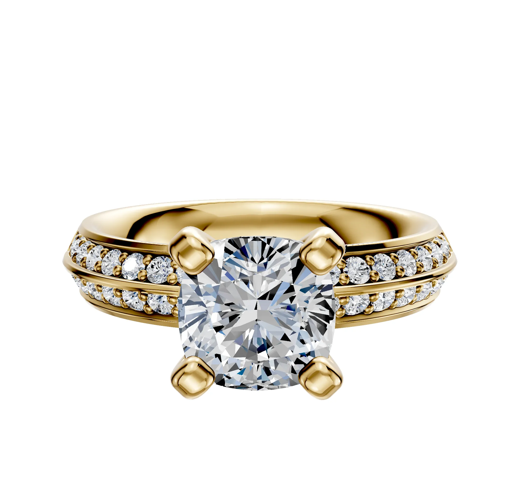 14K Yellow Gold 4 Prong Classic Knife Edge 1-Row-Pave 2.5mm Engagement Ring sold by Promise By Effy