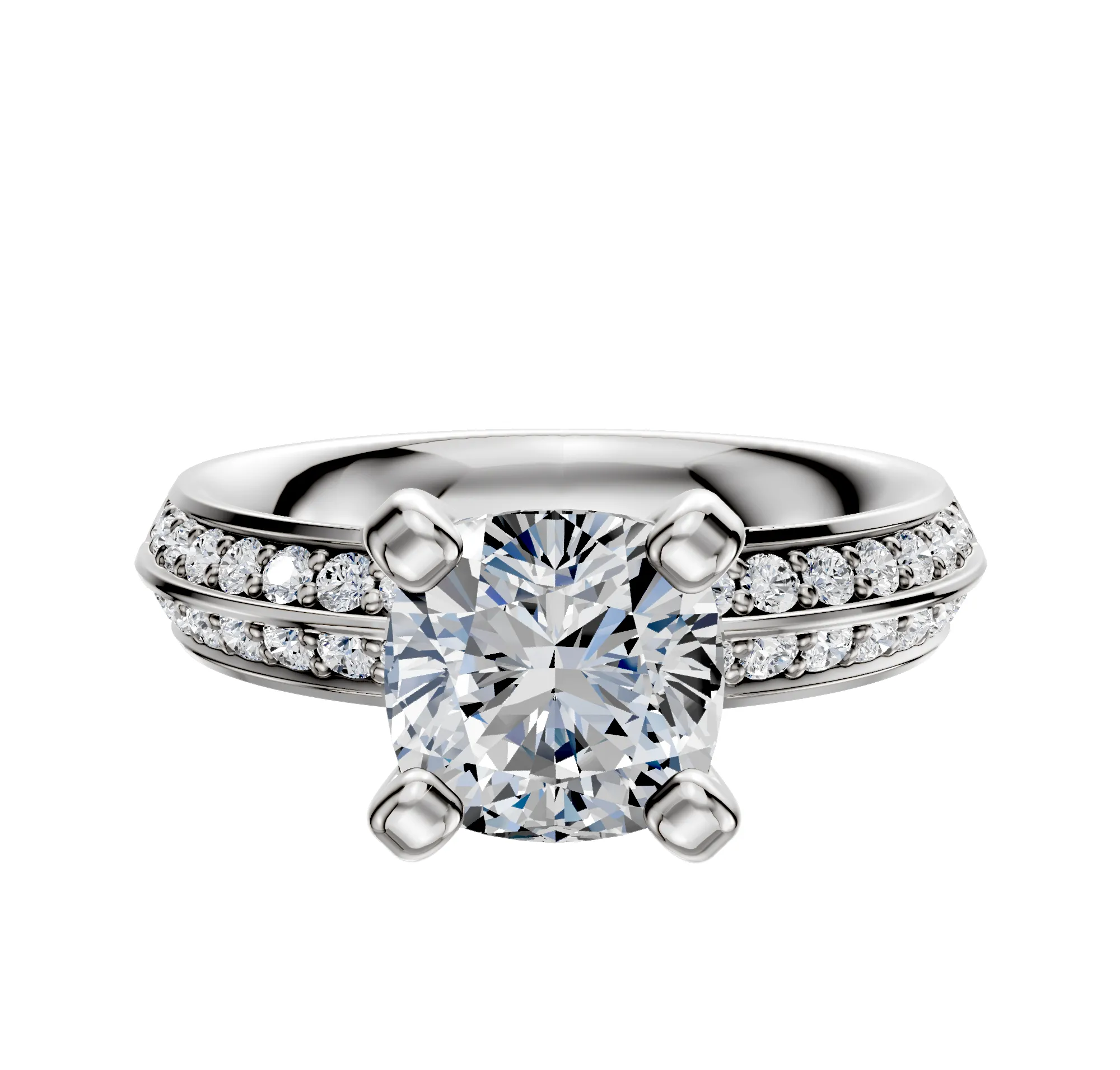 18K White Gold 4 Prong Classic Knife Edge 1-Row-Pave 2.5mm Engagement Ring sold by Promise By Effy