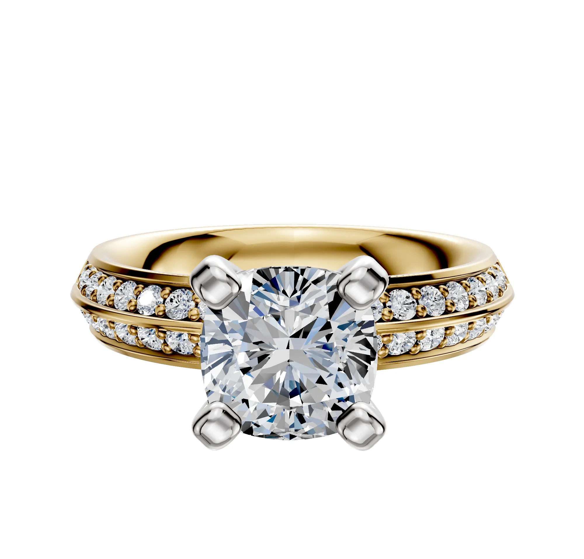 14K Two Tone 4 Prong Classic Knife Edge 1-Row-Pave 2.5mm Engagement Ring sold by Promise By Effy