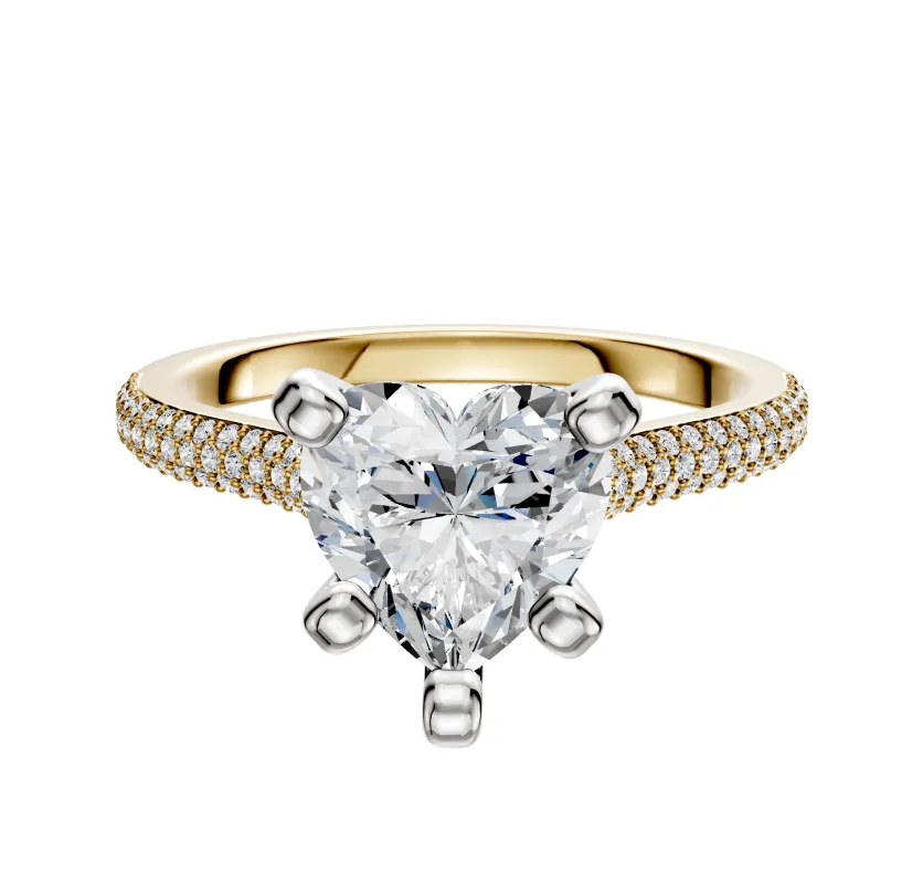 18K Two Tone 4 Prong Cathedral Dome 3-Row-Pave 2.0mm Engagement Ring sold by Promise By Effy