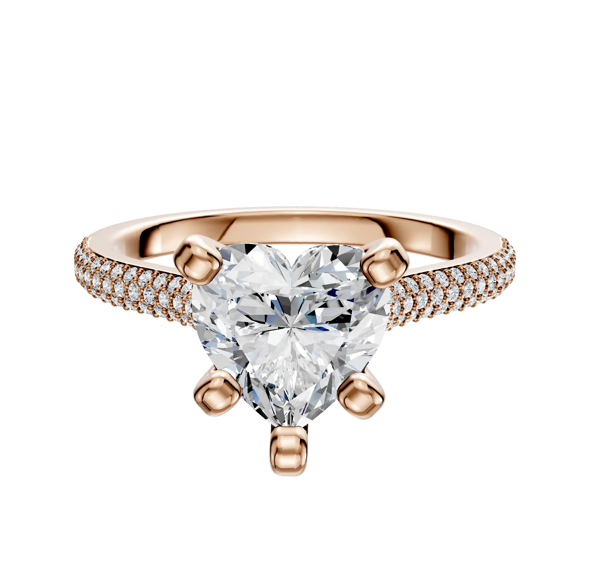 18K Rose Gold 4 Prong Cathedral Dome 3-Row-Pave 2.0mm Engagement Ring sold by Promise By Effy