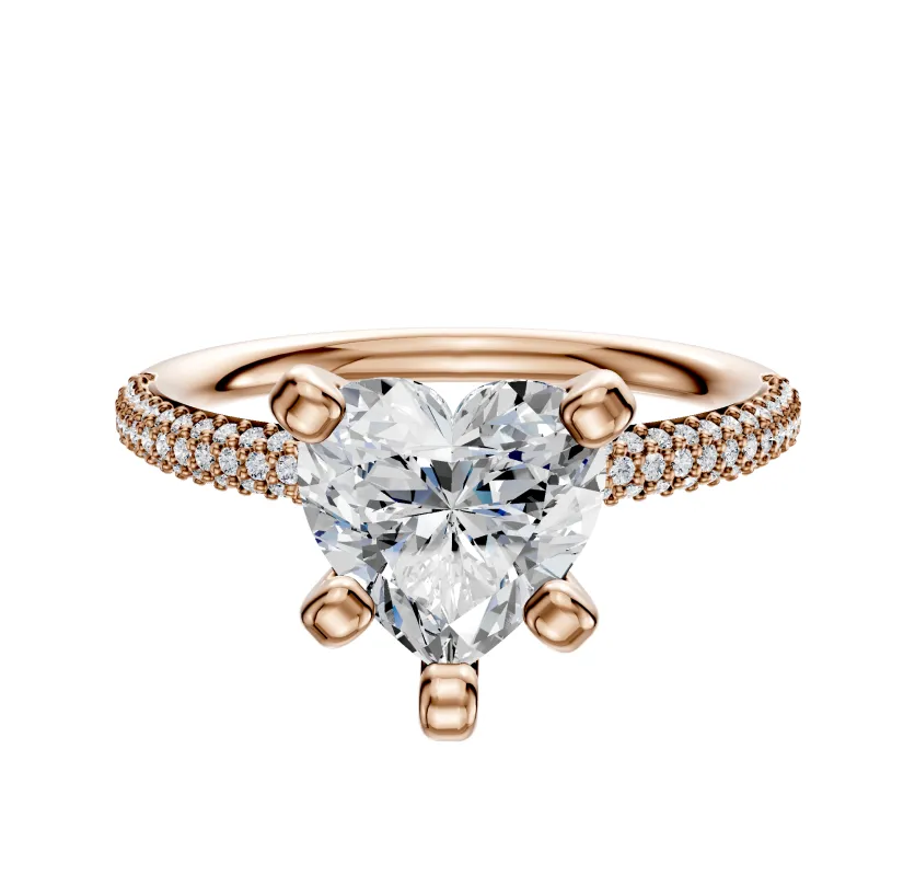 14K Rose Gold 4 Prong Classic Dome 3-Row-Pave 2.0mm Engagement Ring sold by Promise By Effy