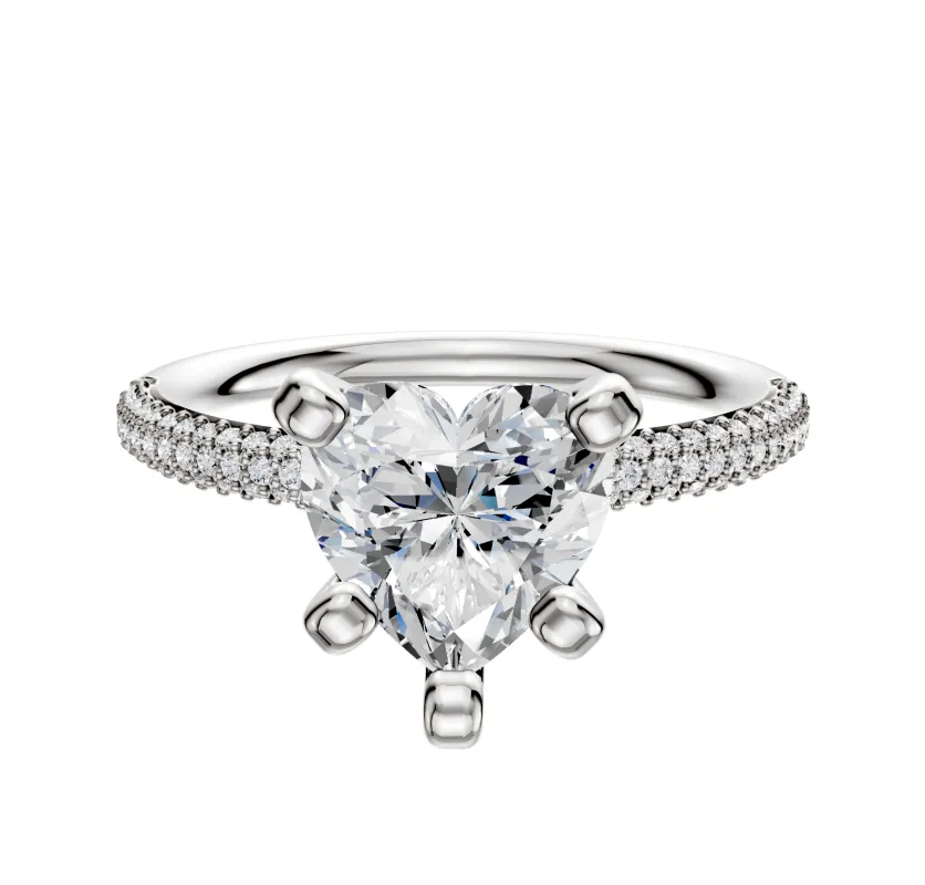 18K White Gold 4 Prong Classic Dome 3-Row-Pave 2.0mm Engagement Ring sold by Promise By Effy