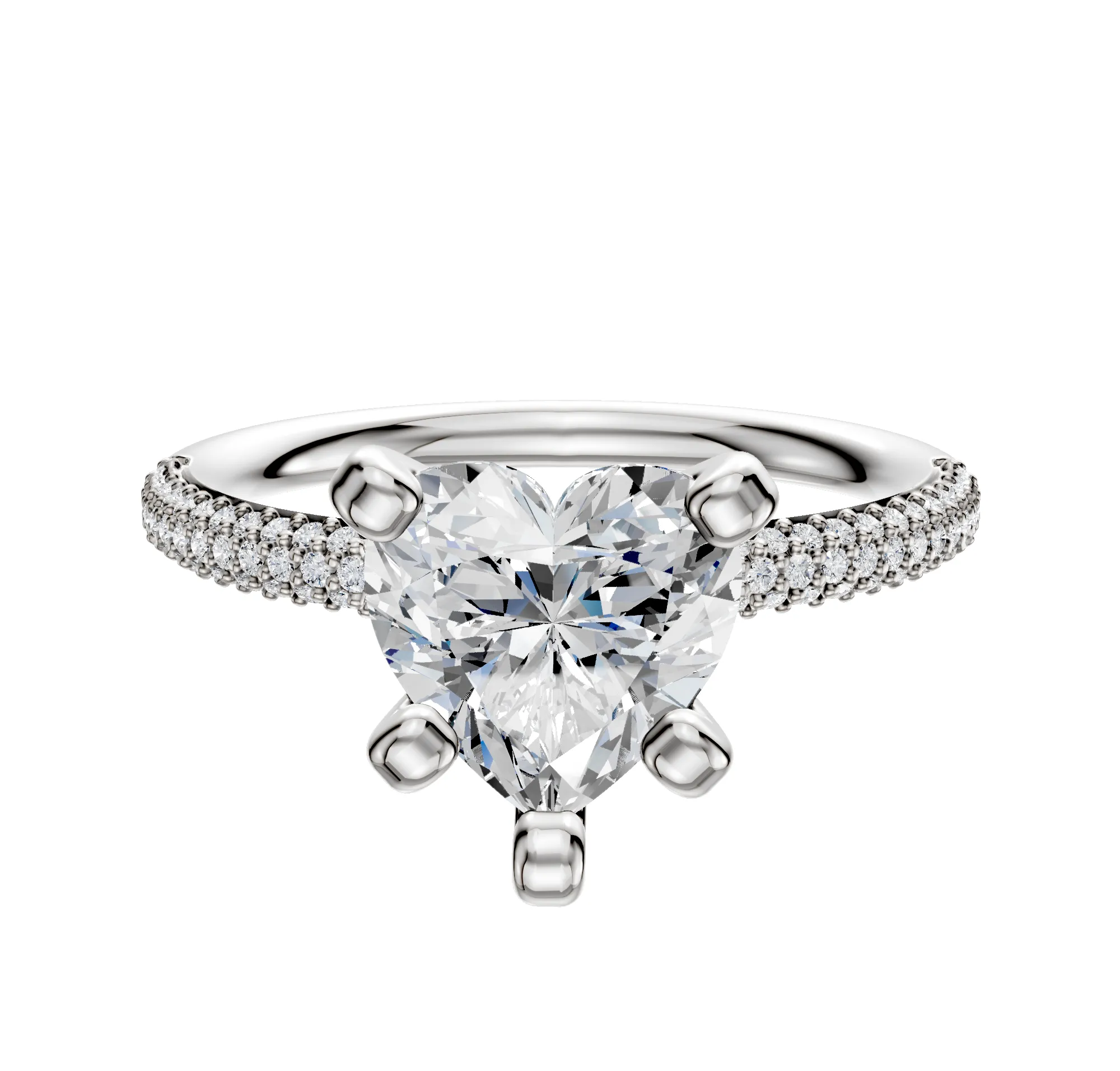 18K White Gold 4 Prong Classic Dome 3-Row-Pave 2.0mm Engagement Ring sold by Promise By Effy