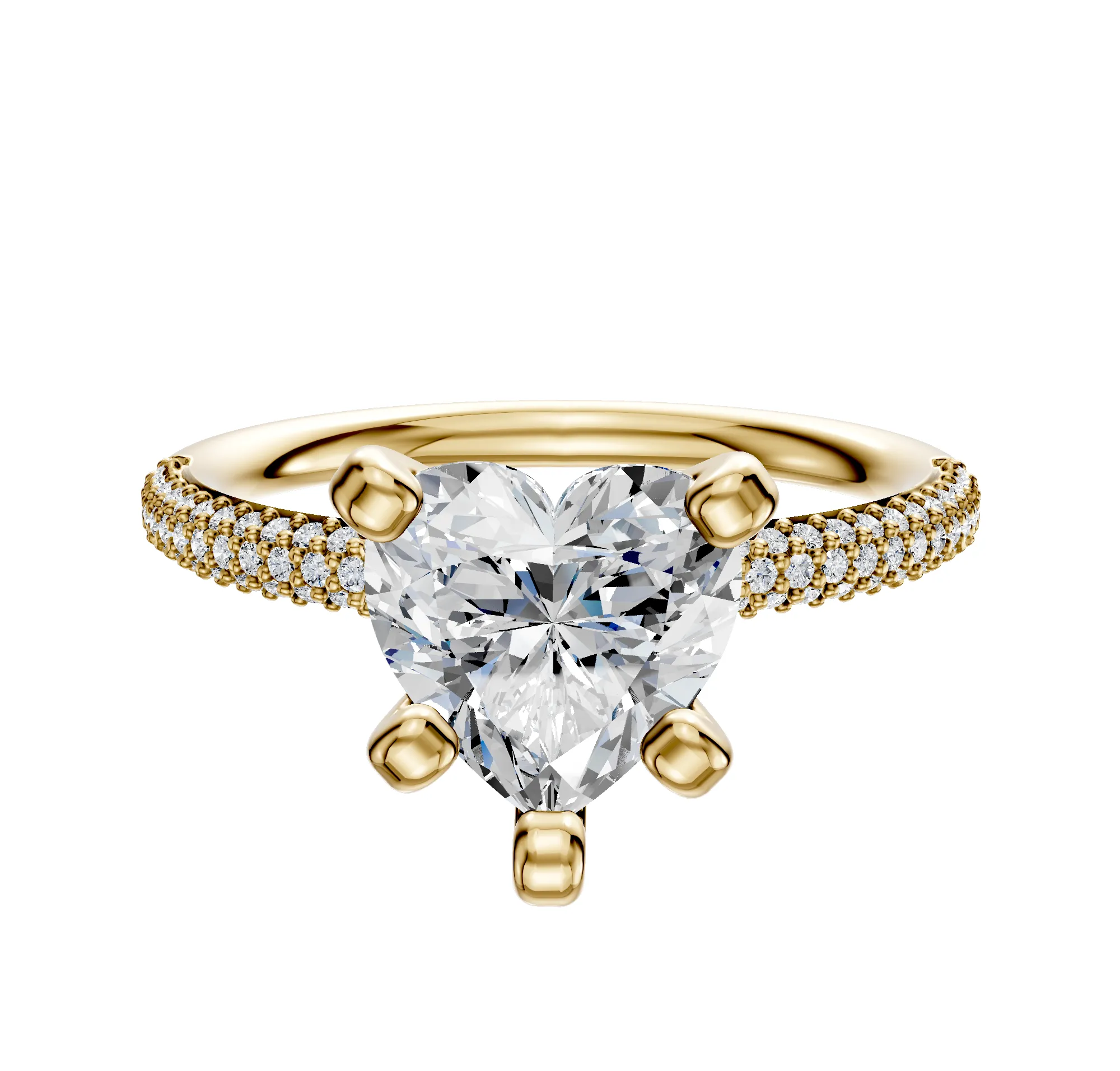 18K Yellow Gold 4 Prong Classic Dome 3-Row-Pave 2.0mm Engagement Ring sold by Promise By Effy