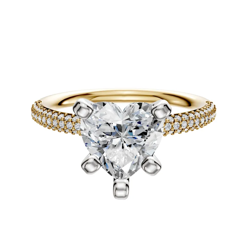 18K Two Tone 4 Prong Classic Dome 3-Row-Pave 2.0mm Engagement Ring sold by Promise By Effy