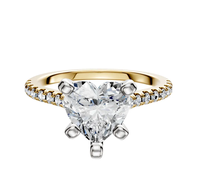 14K Two Tone 4 Prong Cathedral Dome 1-Row-Pave 2.5mm Engagement Ring sold by Promise By Effy