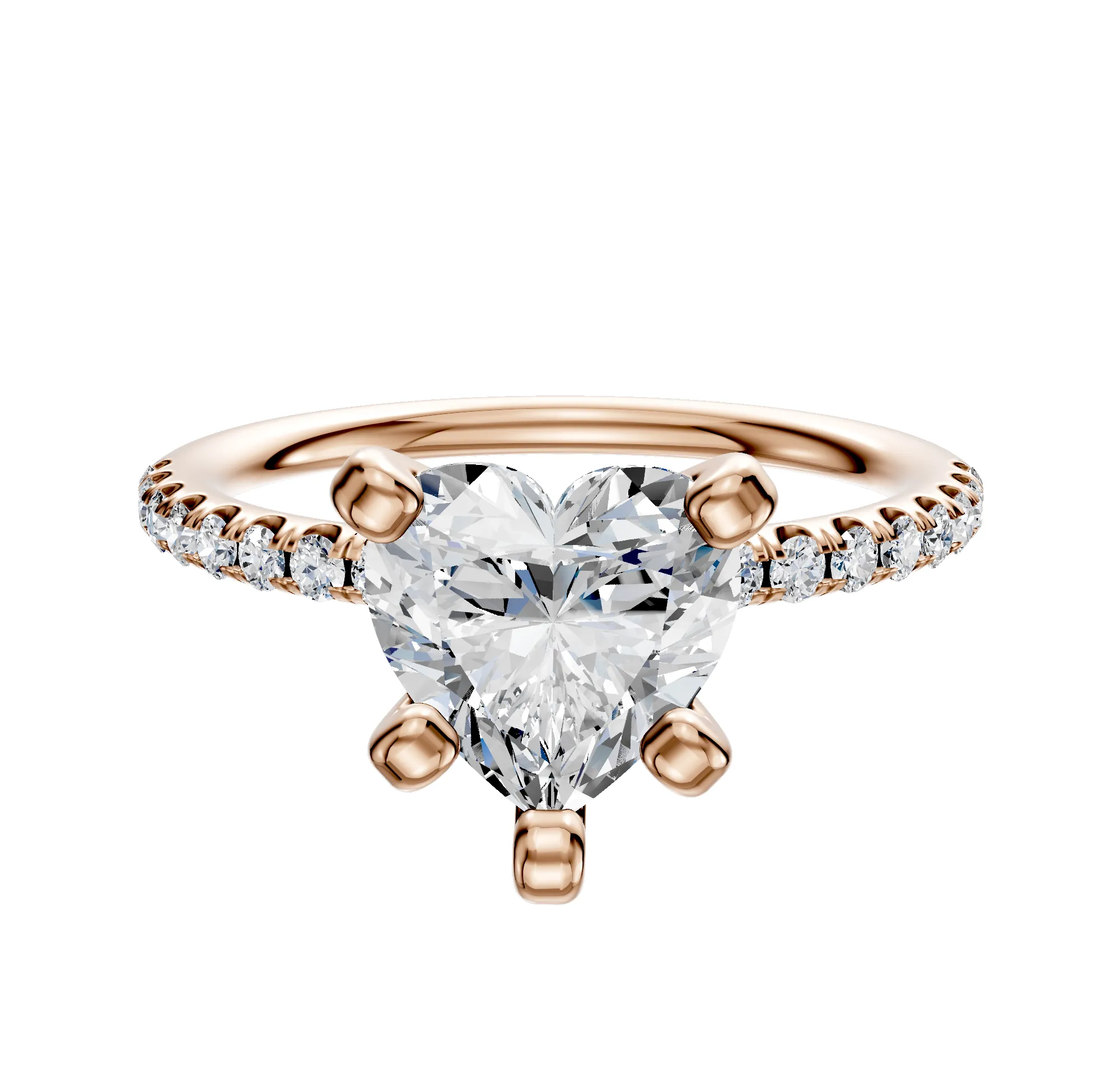 14K Rose Gold 4 Prong Classic Dome 1-Row-Pave 2.5mm Engagement Ring sold by Promise By Effy