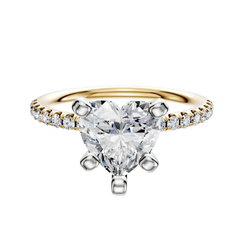 14K Two Tone 4 Prong Classic Dome 1-Row-Pave 2.5mm Engagement Ring sold by Promise By Effy