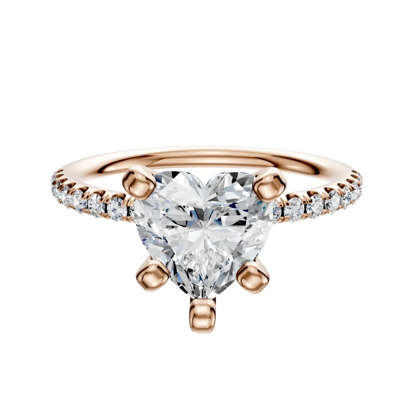 18K Rose Gold 4 Prong Classic Dome 1-Row-Pave 2.5mm Engagement Ring sold by Promise By Effy