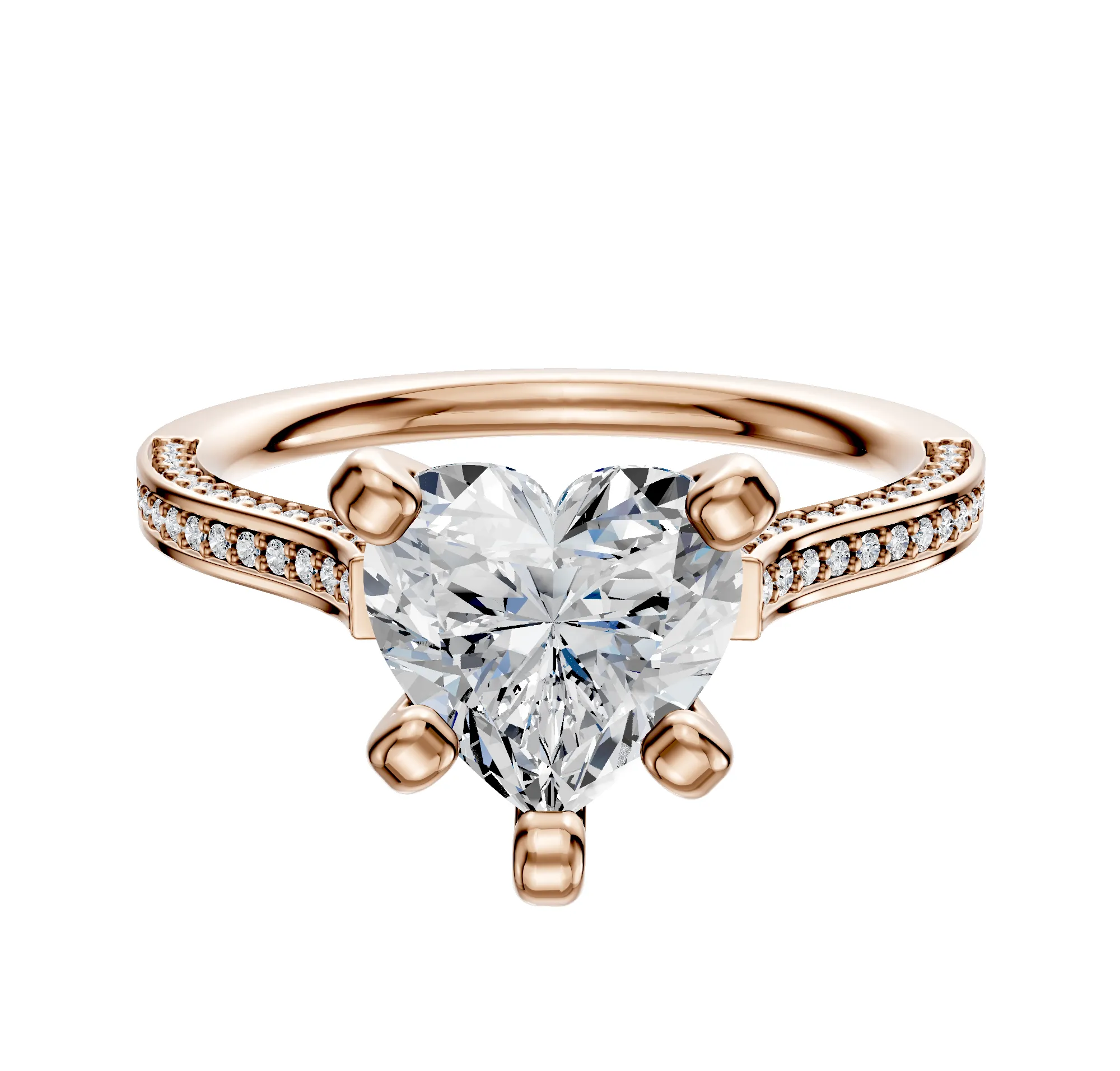 14K Rose Gold 4 Prong Cathedral Flat 3-Row-Pave 2.0mm Engagement Ring sold by Promise By Effy