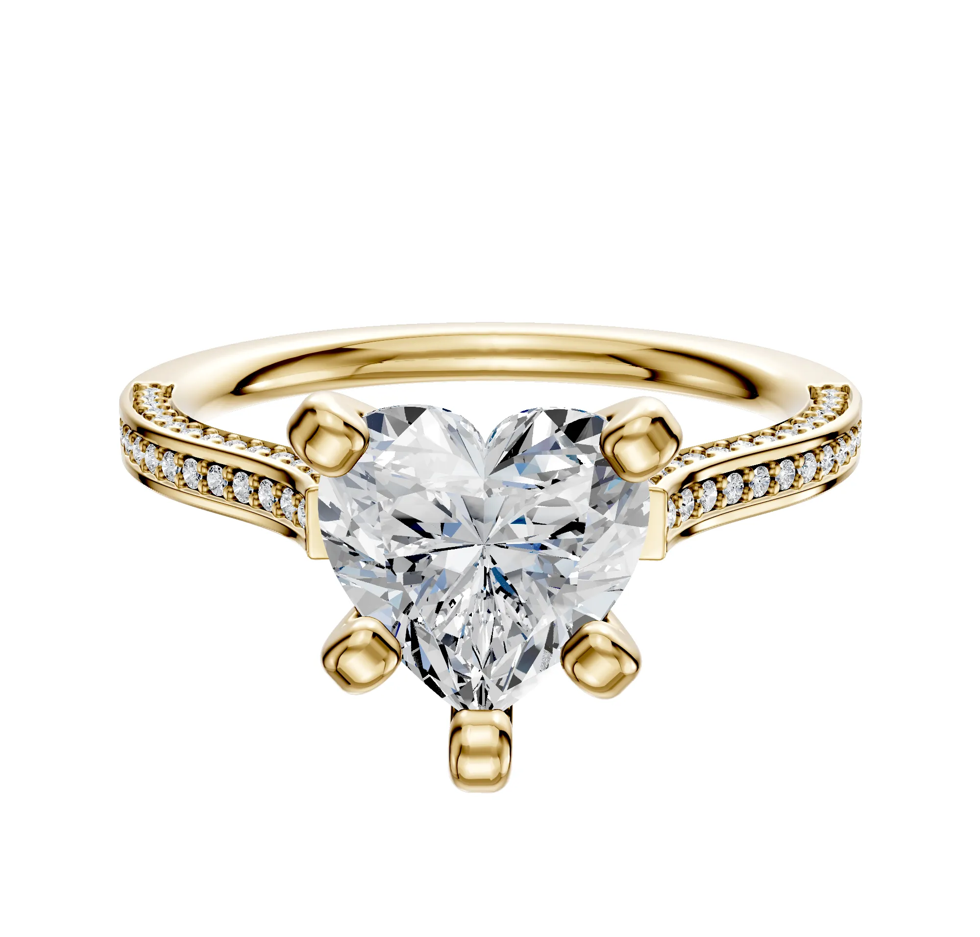 14K Yellow Gold 4 Prong Cathedral Flat 3-Row-Pave 2.0mm Engagement Ring sold by Promise By Effy