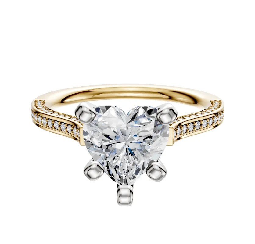 14K Two Tone 4 Prong Cathedral Flat 3-Row-Pave 2.0mm Engagement Ring sold by Promise By Effy