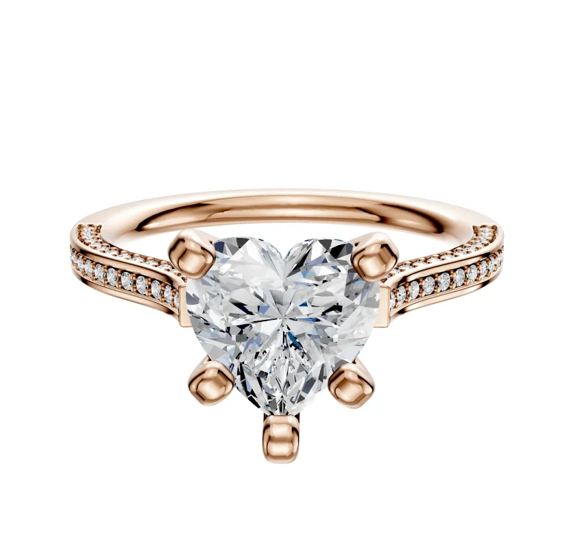 18K Rose Gold 4 Prong Cathedral Flat 3-Row-Pave 2.0mm Engagement Ring sold by Promise By Effy