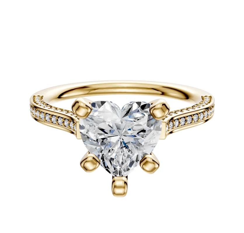 18K Yellow Gold 4 Prong Cathedral Flat 3-Row-Pave 2.0mm Engagement Ring sold by Promise By Effy