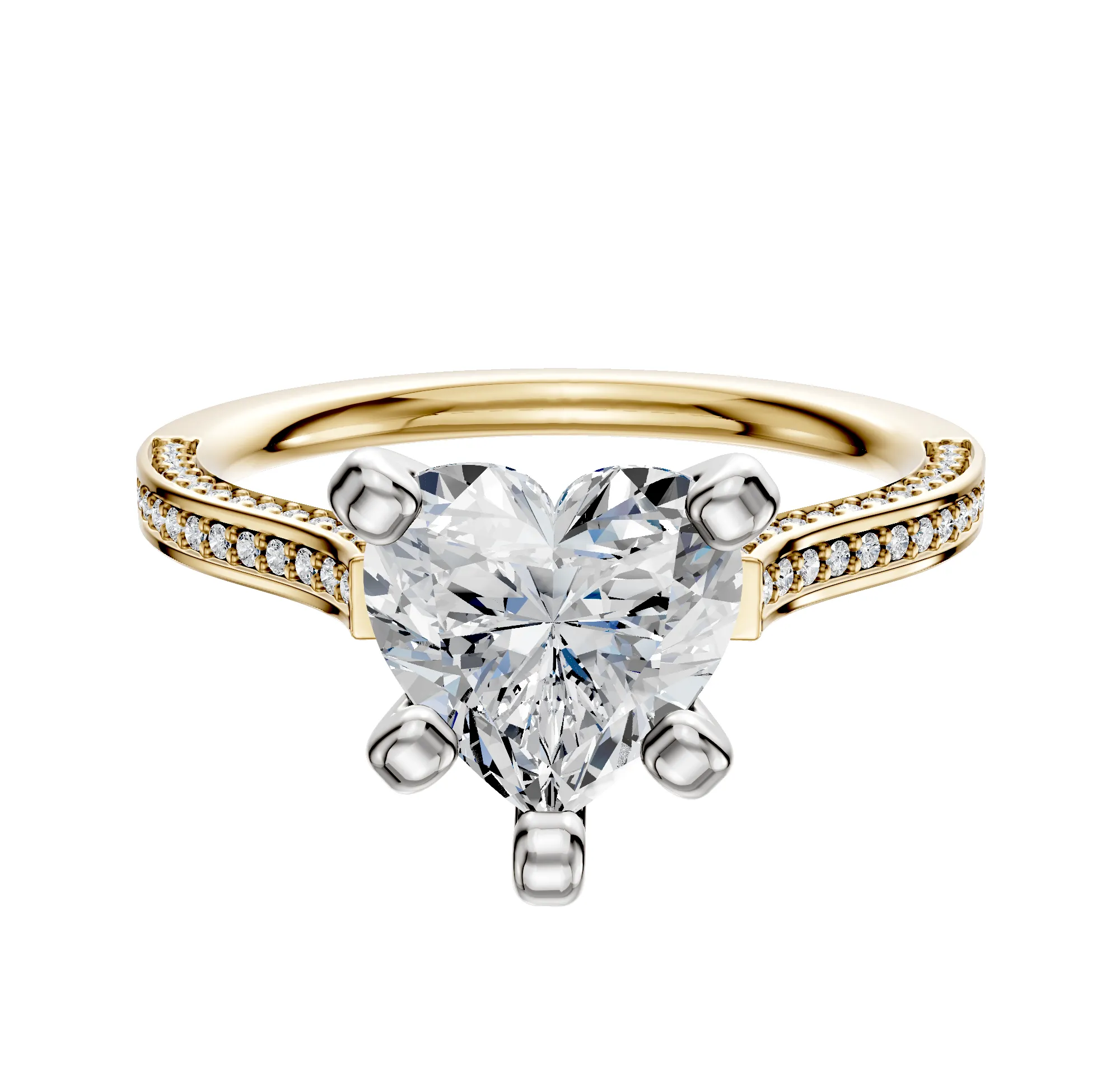 18K Two Tone 4 Prong Cathedral Flat 3-Row-Pave 2.0mm Engagement Ring sold by Promise By Effy