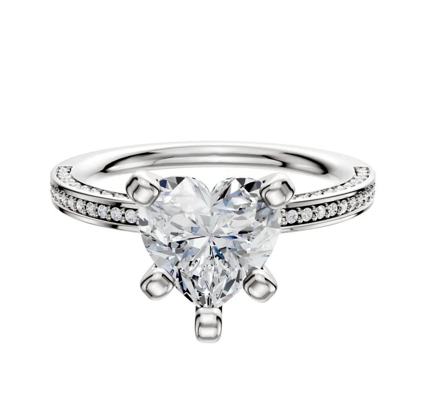 18K White Gold 4 Prong Classic Flat 3-Row-Pave 2.0mm Engagement Ring sold by Promise By Effy