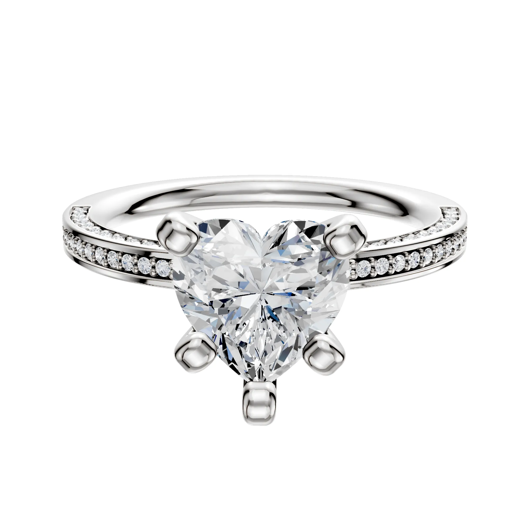 18K White Gold 4 Prong Classic Flat 3-Row-Pave 2.0mm Engagement Ring sold by Promise By Effy