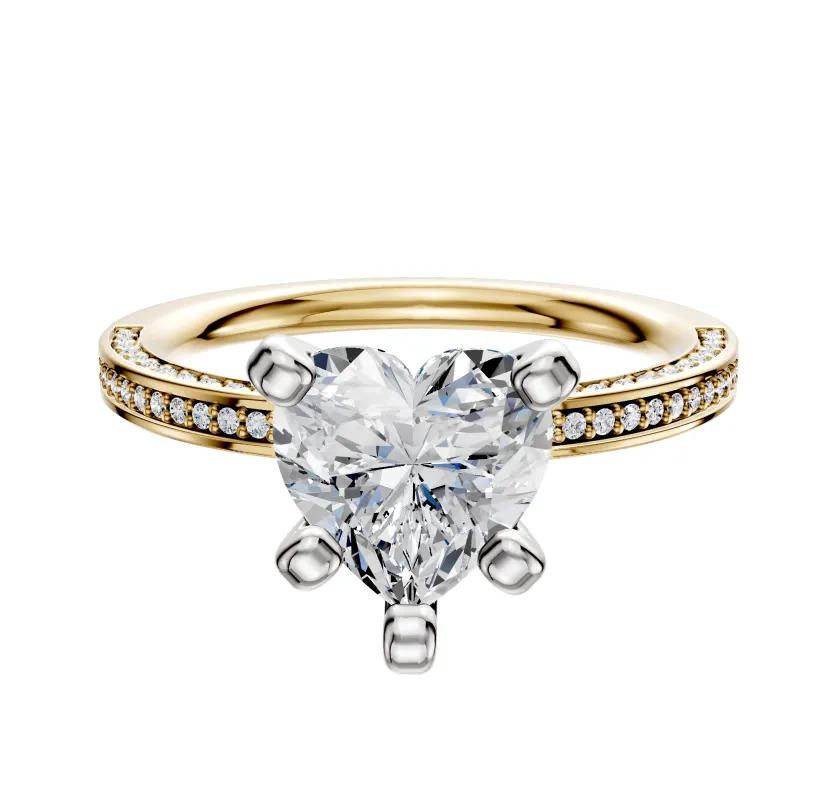 14K Two Tone 4 Prong Classic Flat 3-Row-Pave 2.0mm Engagement Ring sold by Promise By Effy