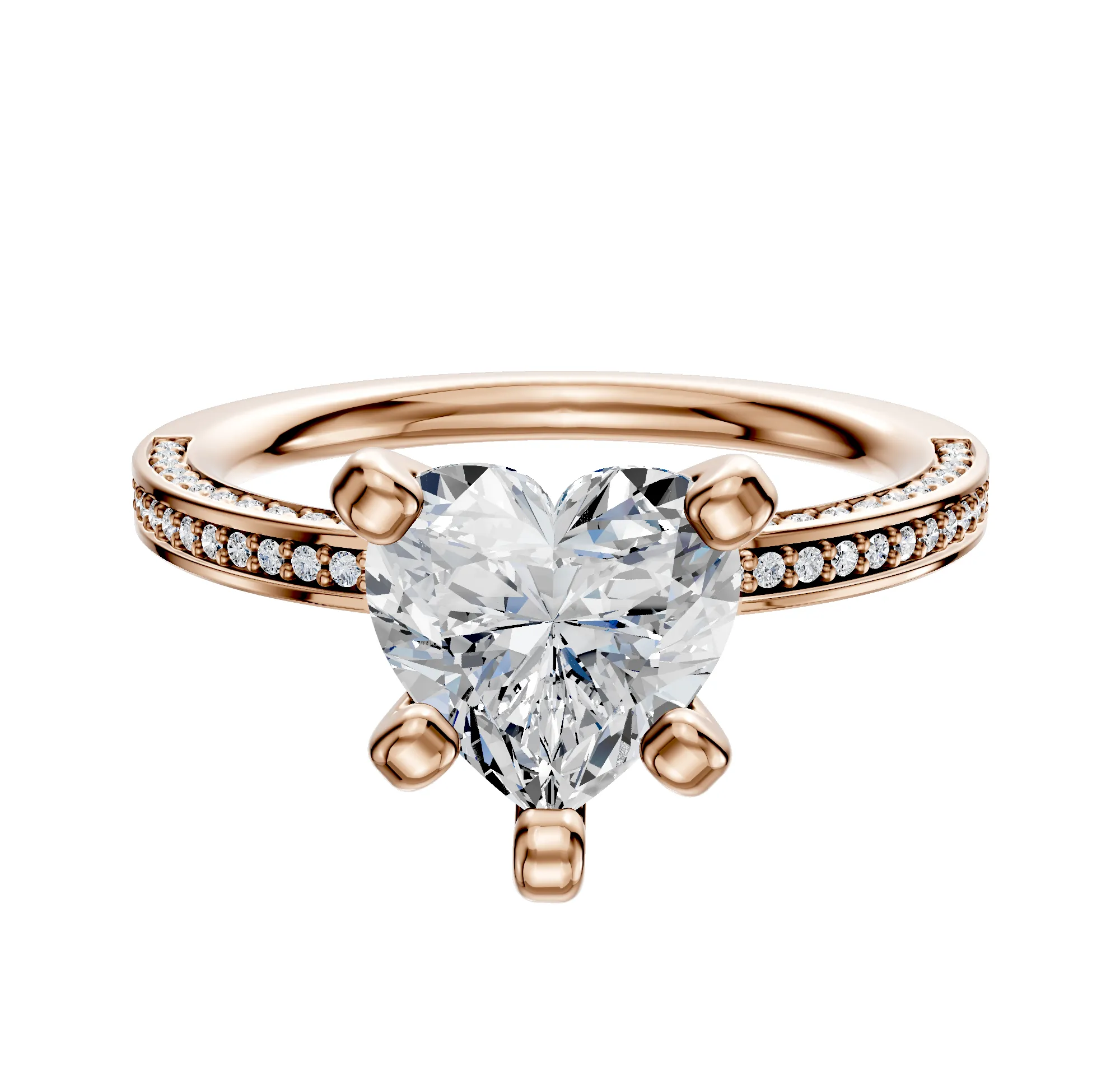 18K Rose Gold 4 Prong Classic Flat 3-Row-Pave 2.0mm Engagement Ring sold by Promise By Effy