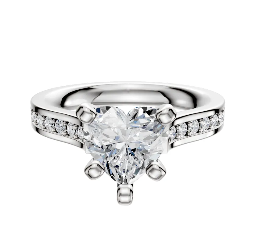 14K White Gold 4 Prong Cathedral Flat 1-Row-Pave 2.5mm Engagement Ring sold by Promise By Effy
