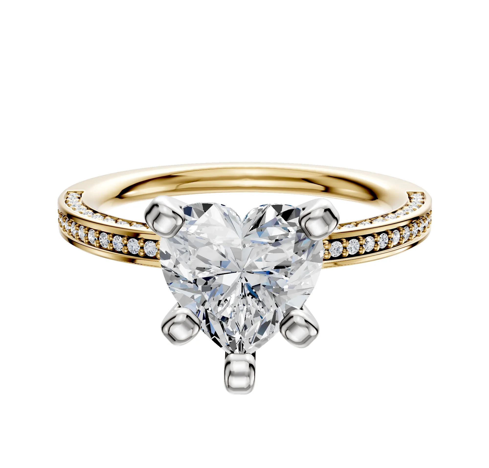 18K Two Tone 4 Prong Classic Flat 3-Row-Pave 2.0mm Engagement Ring sold by Promise By Effy