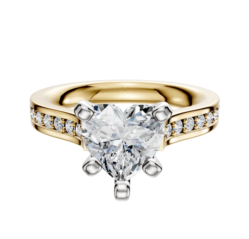 14K Two Tone 4 Prong Cathedral Flat 1-Row-Pave 2.5mm Engagement Ring sold by Promise By Effy