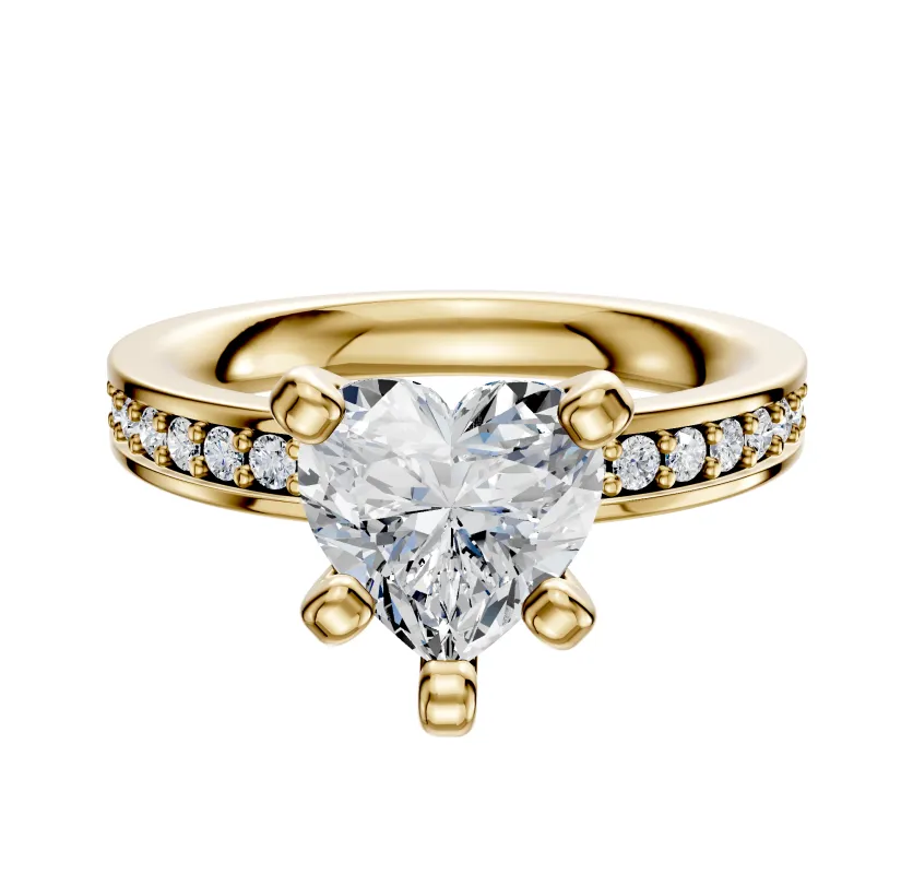14K Yellow Gold 4 Prong Classic Flat 1-Row-Pave 2.5mm Engagement Ring sold by Promise By Effy