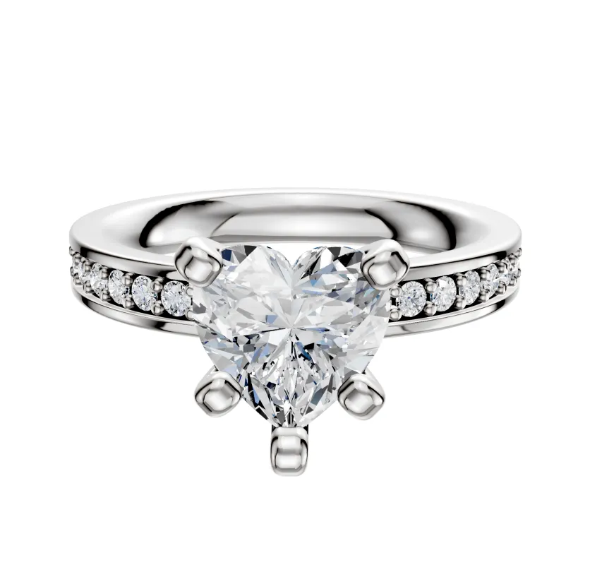 18K White Gold 4 Prong Classic Flat 1-Row-Pave 2.5mm Engagement Ring sold by Promise By Effy