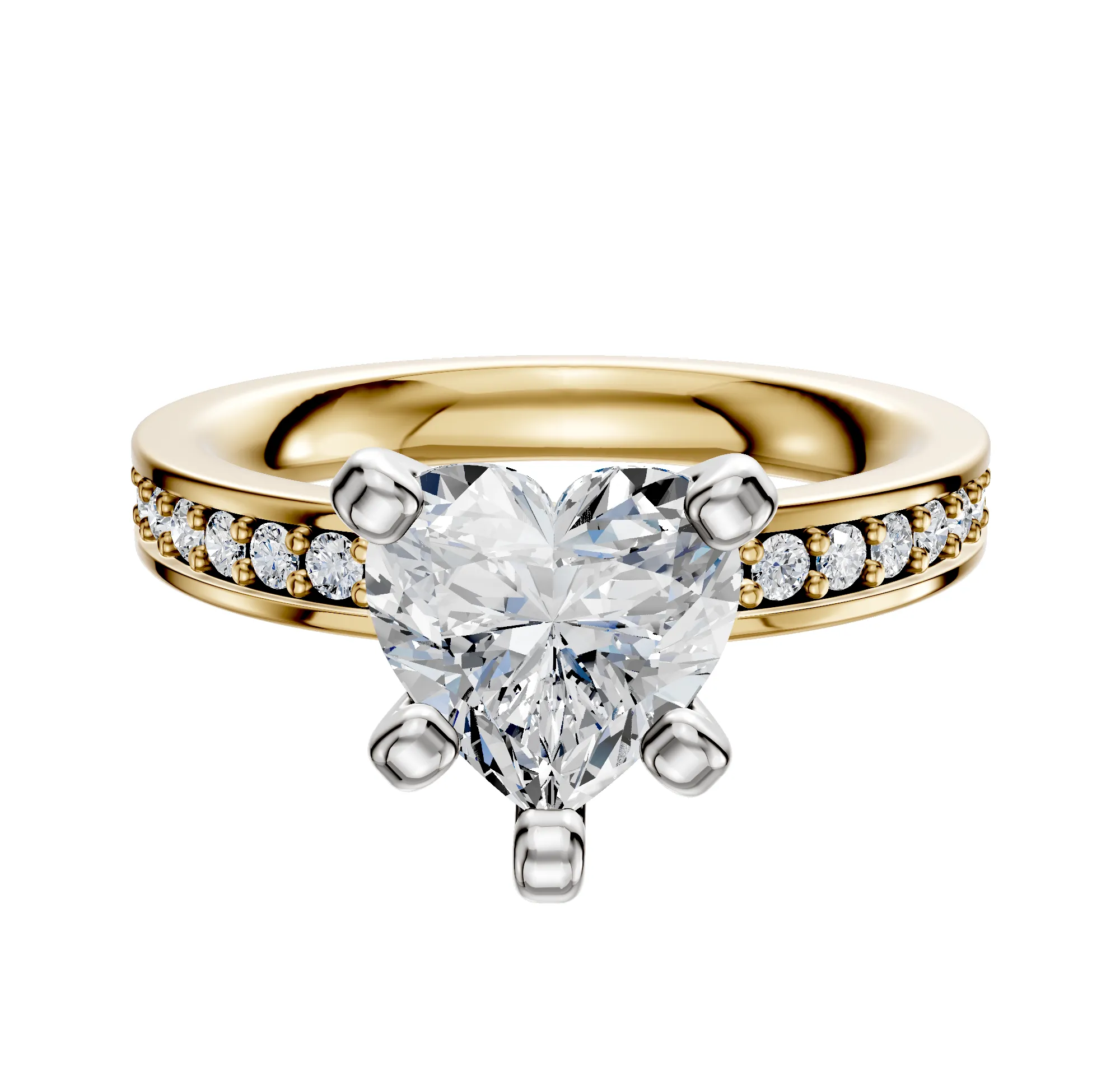 18K Two Tone 4 Prong Classic Flat 1-Row-Pave 2.5mm Engagement Ring sold by Promise By Effy