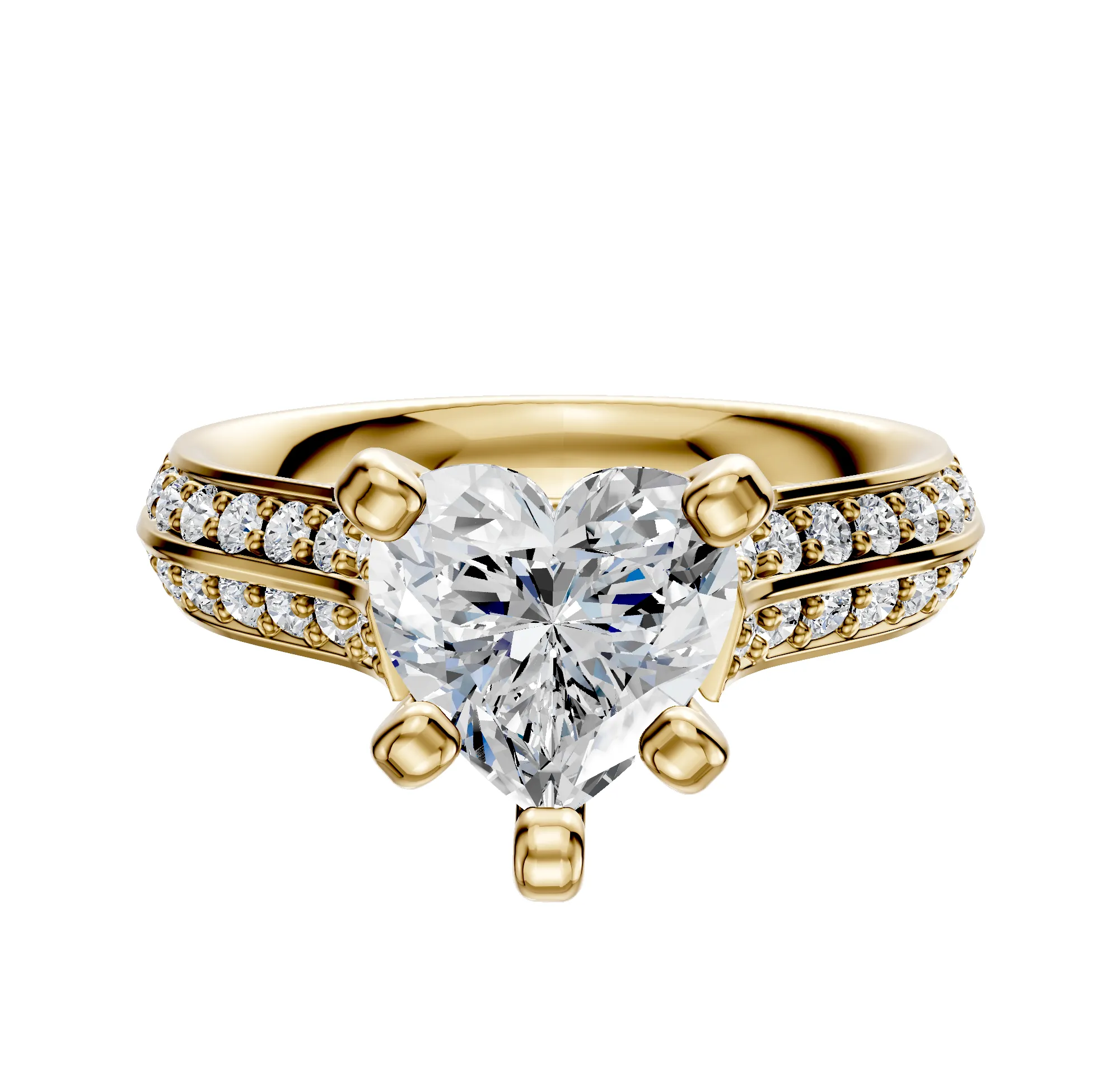 14K Yellow Gold 4 Prong Cathedral Knife Edge 1-Row-Pave 2.5mm Engagement Ring sold by Promise By Effy