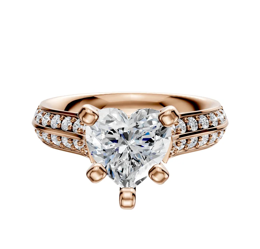 18K Rose Gold 4 Prong Cathedral Knife Edge 1-Row-Pave 2.5mm Engagement Ring sold by Promise By Effy