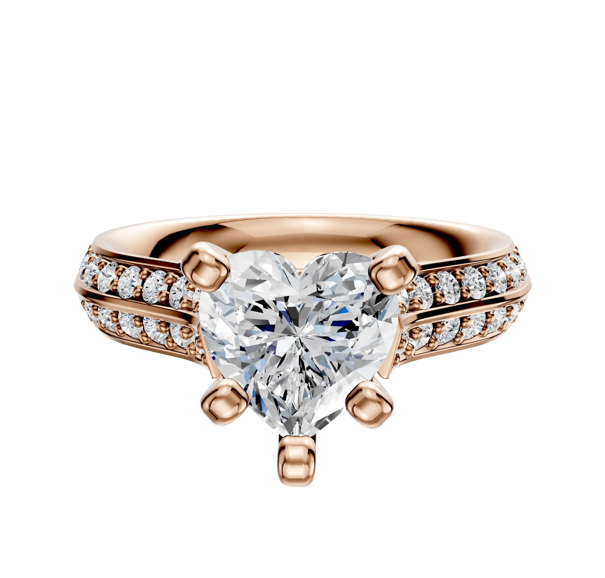 18K Rose Gold 4 Prong Cathedral Knife Edge 1-Row-Pave 2.5mm Engagement Ring sold by Promise By Effy