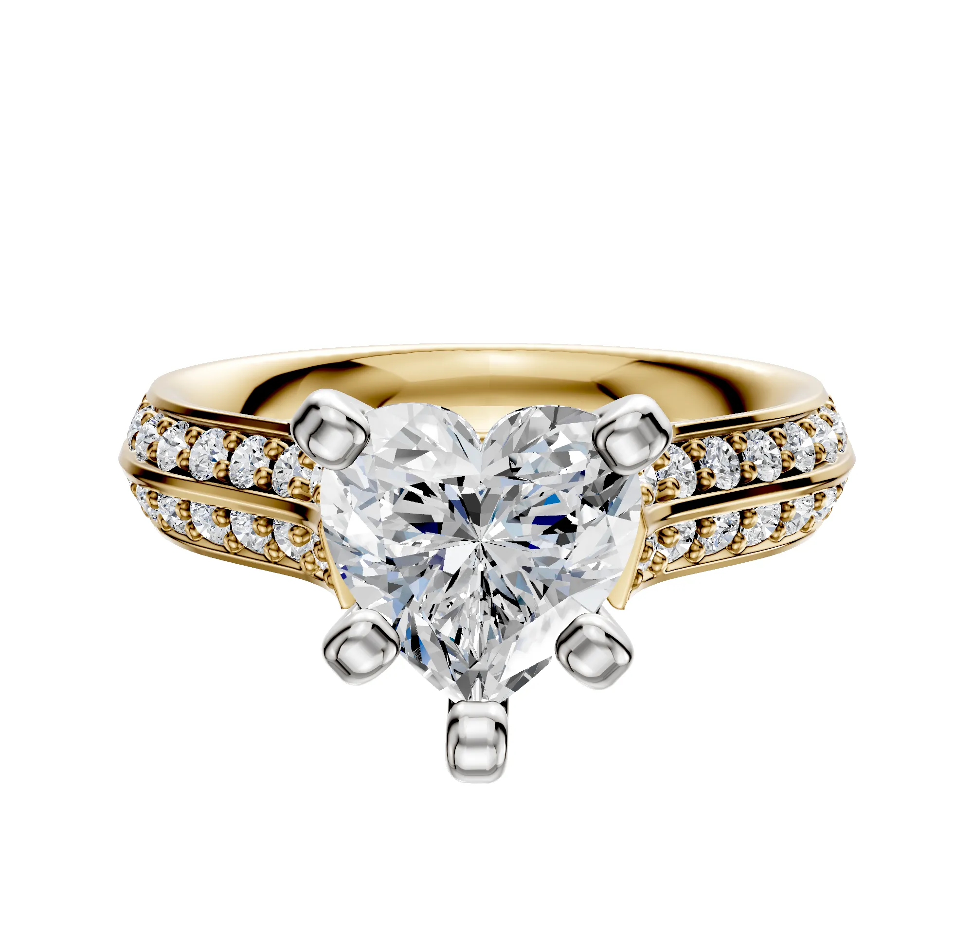 18K Two Tone 4 Prong Cathedral Knife Edge 1-Row-Pave 2.5mm Engagement Ring sold by Promise By Effy