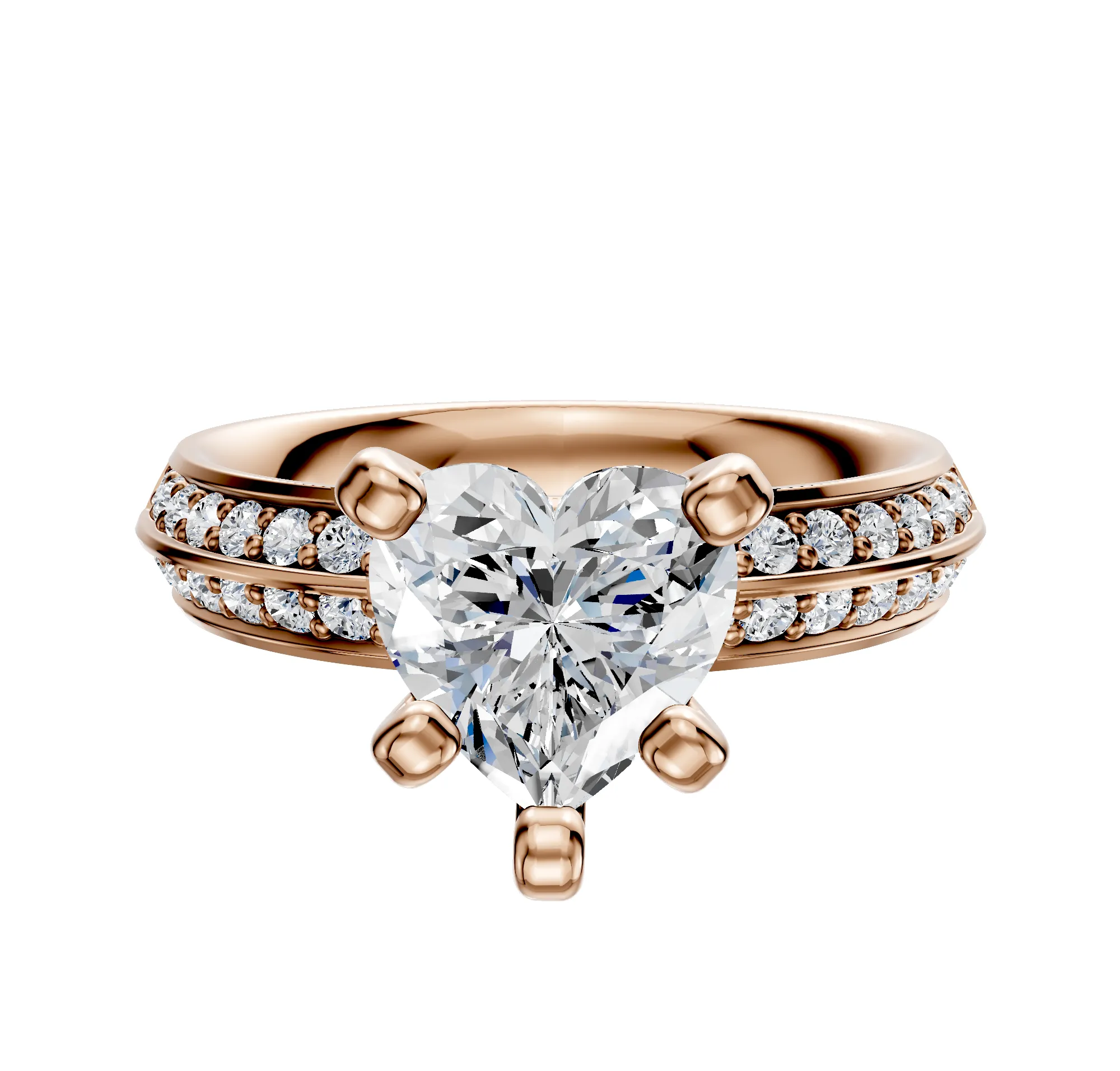 14K Rose Gold 4 Prong Classic Knife Edge 1-Row-Pave 2.5mm Engagement Ring sold by Promise By Effy