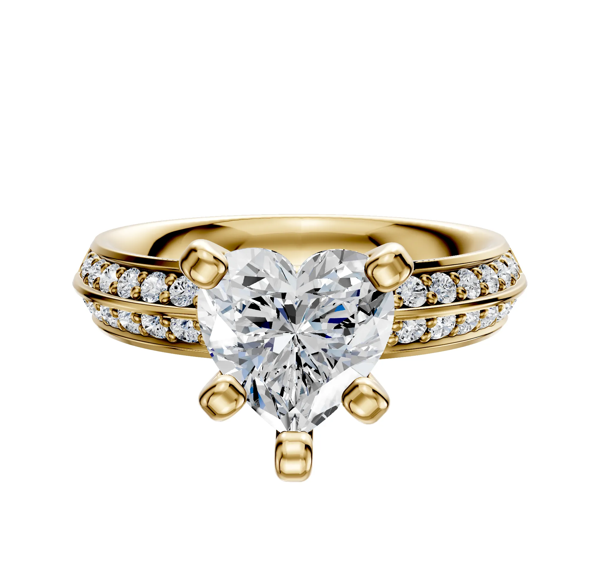 14K Yellow Gold 4 Prong Classic Knife Edge 1-Row-Pave 2.5mm Engagement Ring sold by Promise By Effy