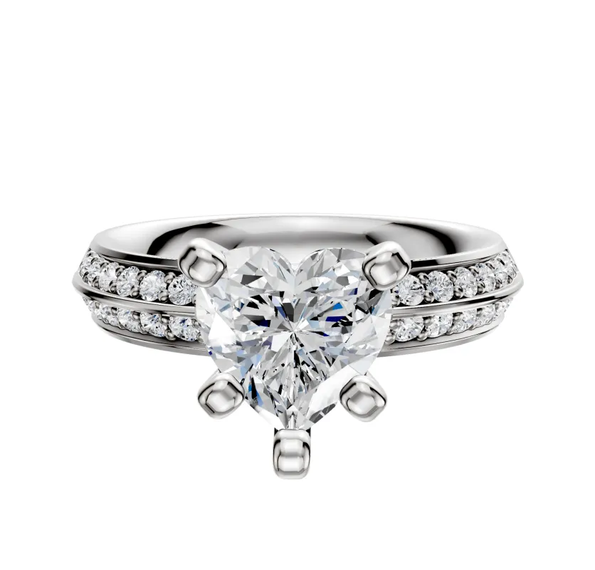 18K White Gold 4 Prong Classic Knife Edge 1-Row-Pave 2.5mm Engagement Ring sold by Promise By Effy