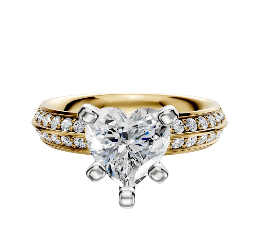 14K Two Tone 4 Prong Classic Knife Edge 1-Row-Pave 2.5mm Engagement Ring sold by Promise By Effy