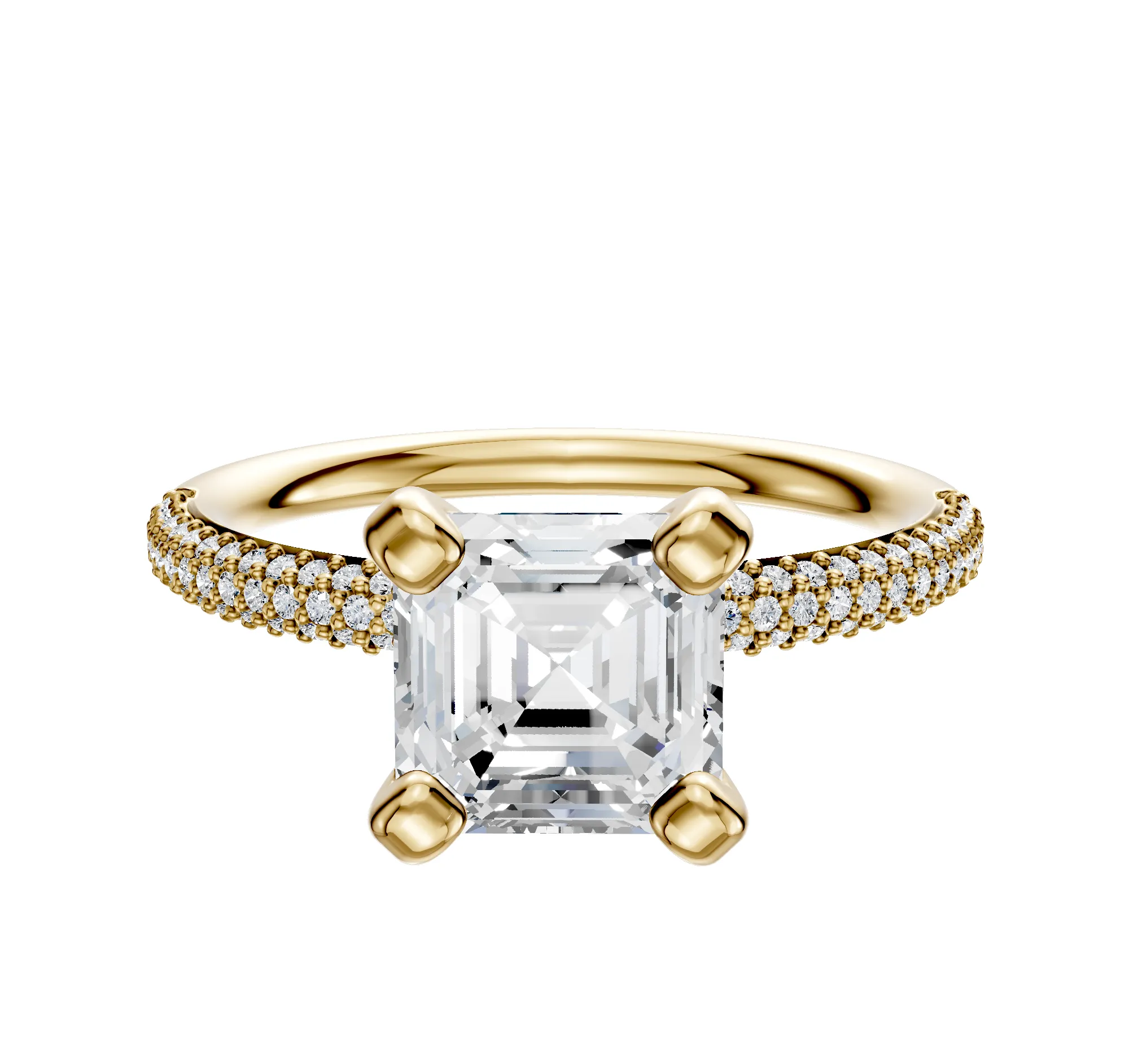 14K Yellow Gold 4 Prong Classic Dome 3-Row-Pave 2.0mm Engagement Ring sold by Promise By Effy