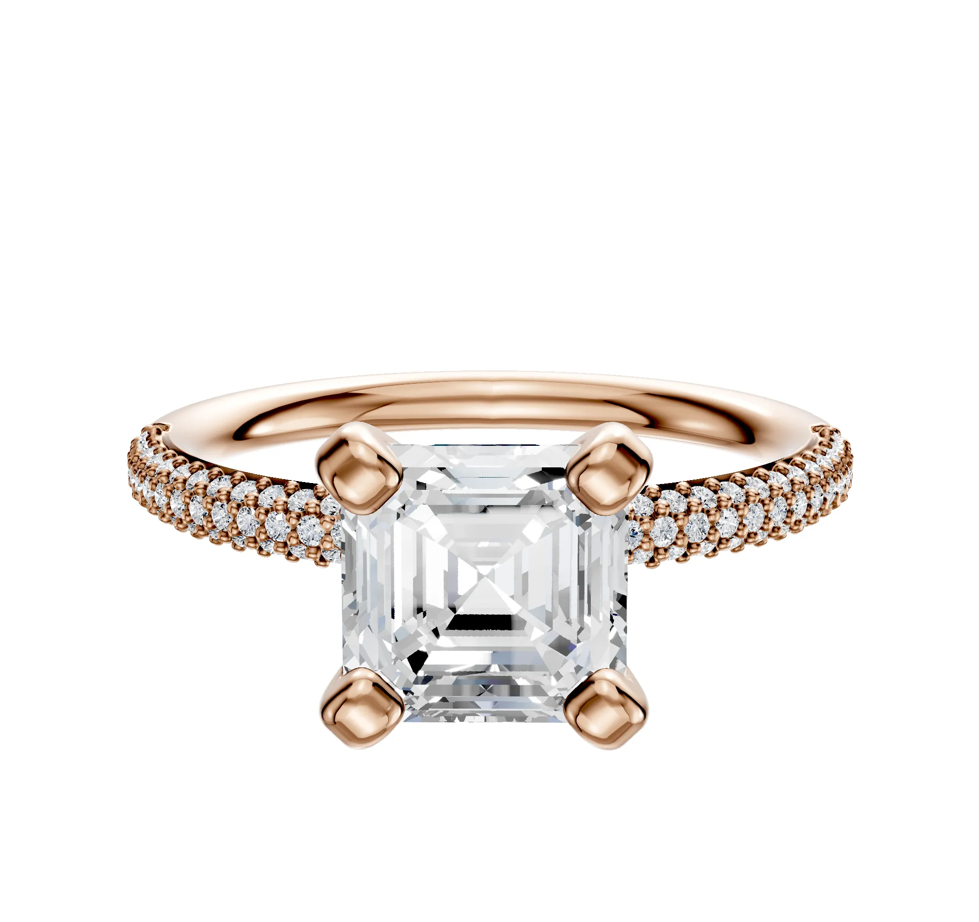 14K Rose Gold 4 Prong Classic Dome 3-Row-Pave 2.0mm Engagement Ring sold by Promise By Effy