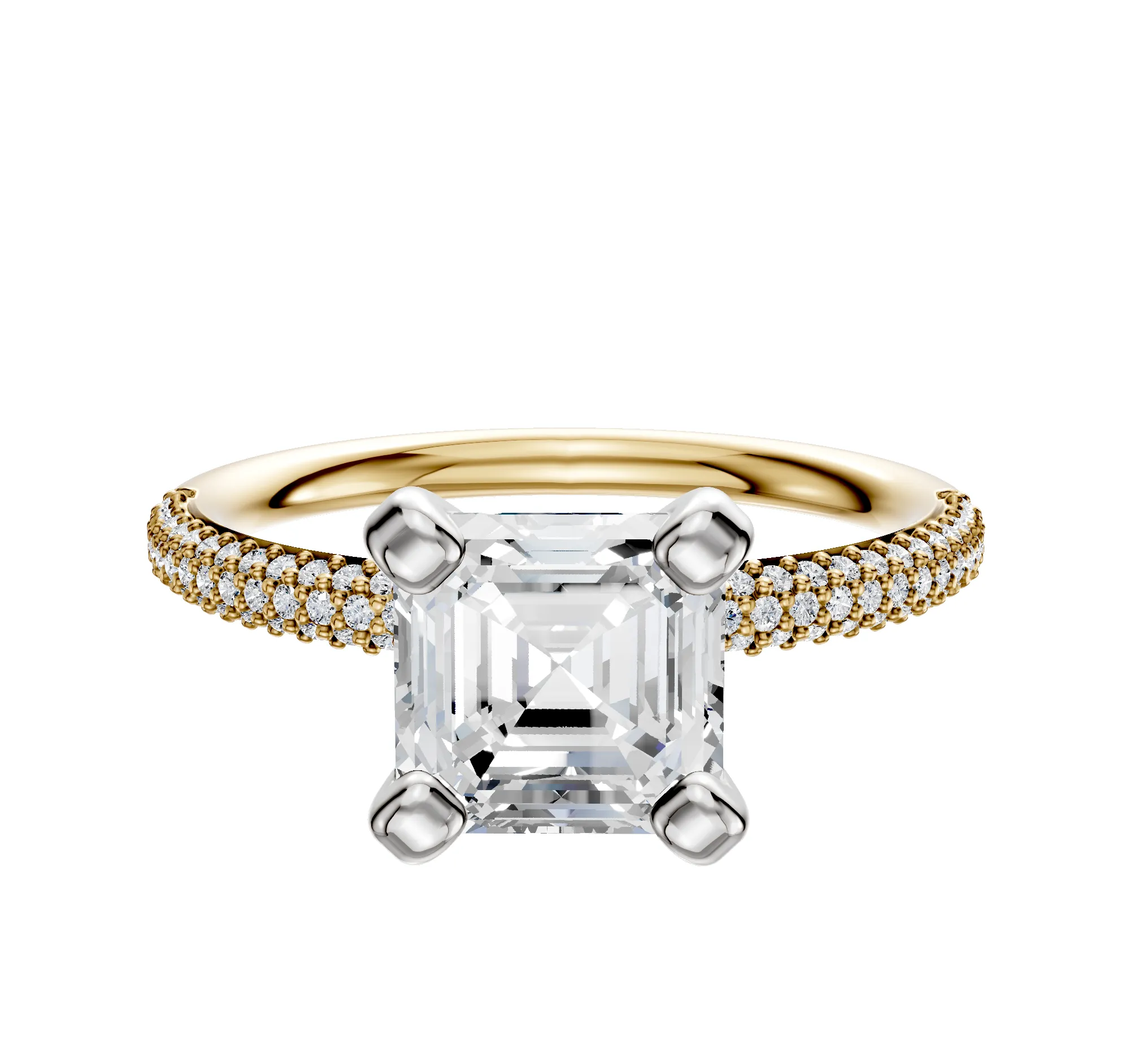 18K Two Tone 4 Prong Classic Dome 3-Row-Pave 2.0mm Engagement Ring sold by Promise By Effy