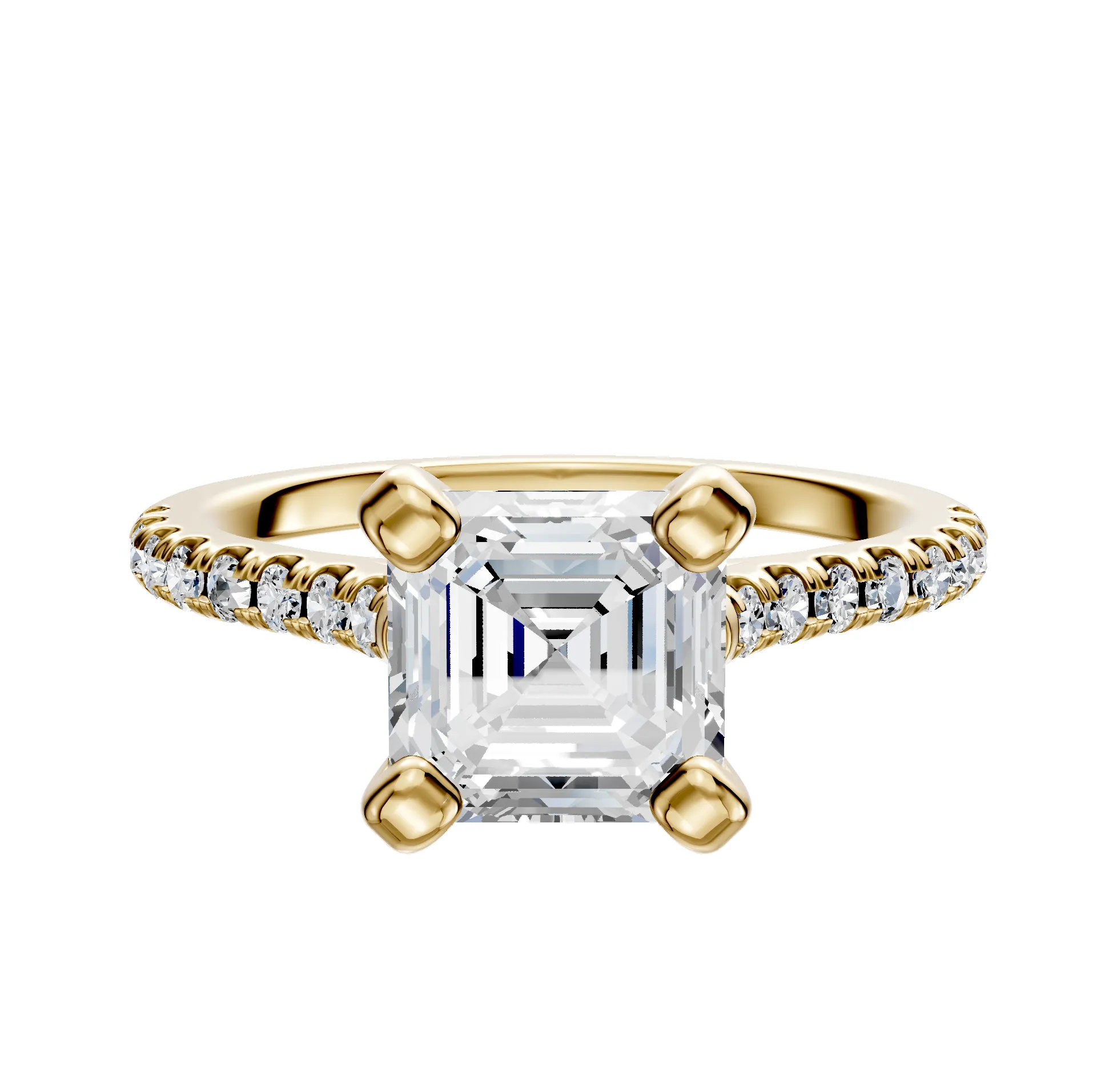 14K Yellow Gold 4 Prong Cathedral Dome 1-Row-Pave 2.5mm Engagement Ring sold by Promise By Effy