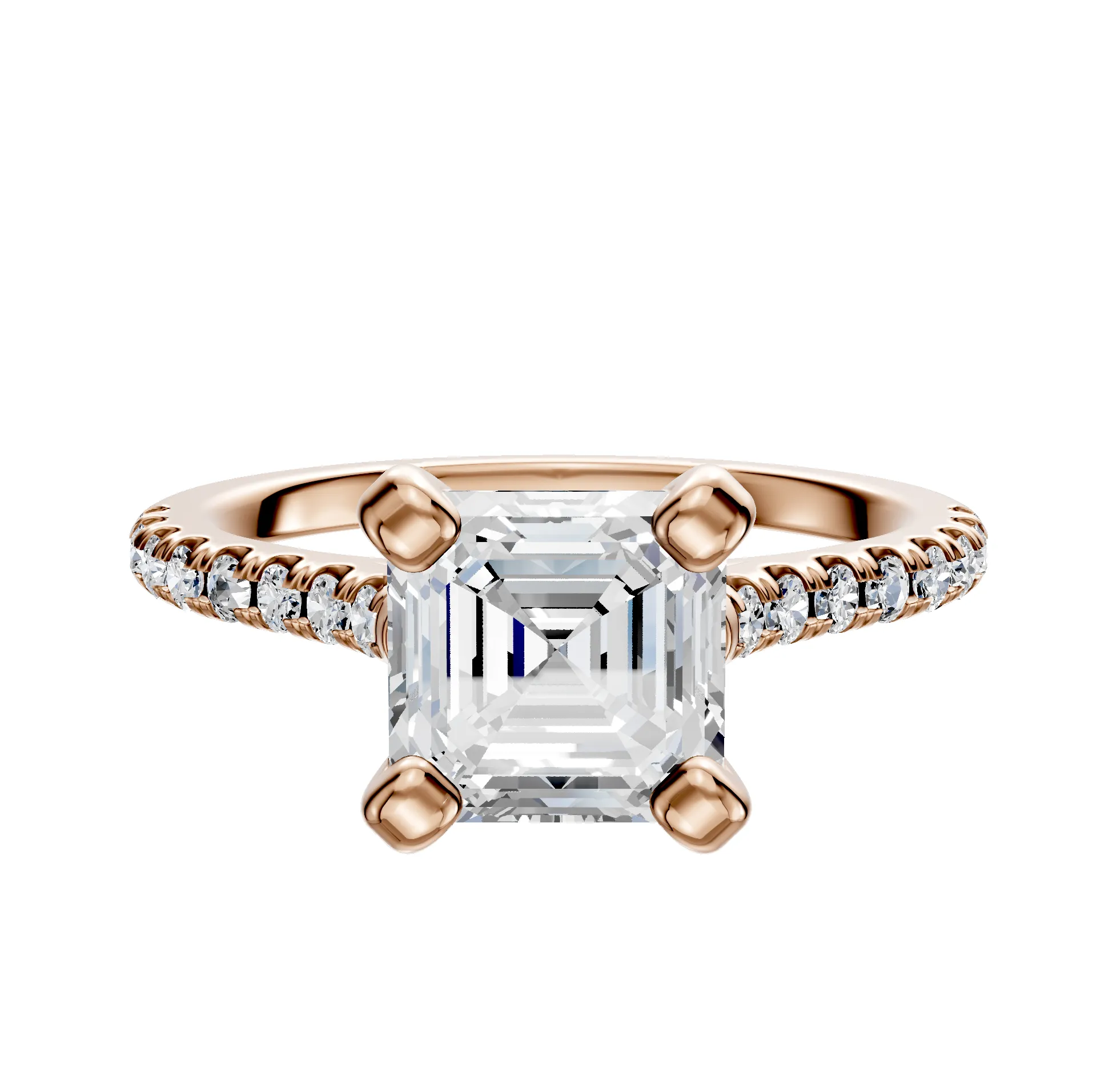 18K Rose Gold 4 Prong Cathedral Dome 1-Row-Pave 2.5mm Engagement Ring sold by Promise By Effy