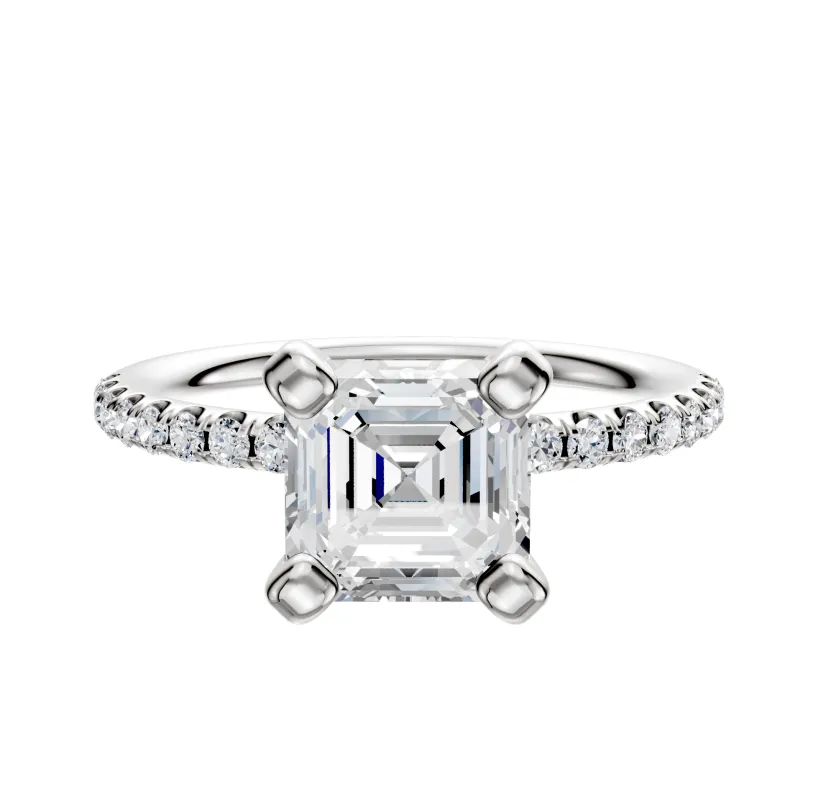 14K White Gold 4 Prong Classic Dome 1-Row-Pave 2.5mm Engagement Ring sold by Promise By Effy