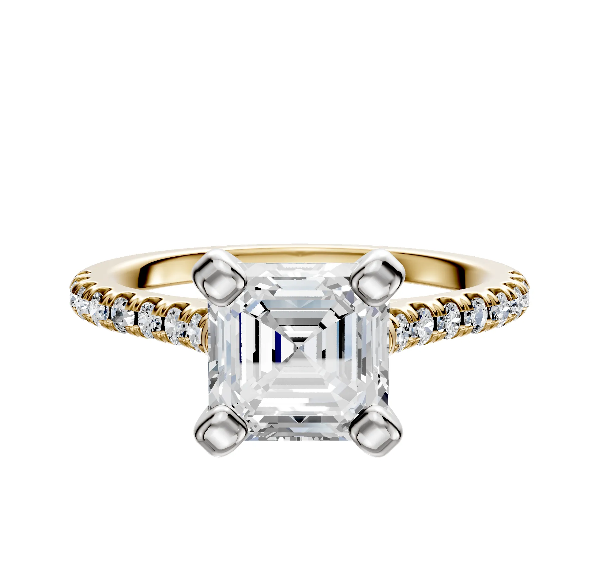 18K Two Tone 4 Prong Cathedral Dome 1-Row-Pave 2.5mm Engagement Ring sold by Promise By Effy